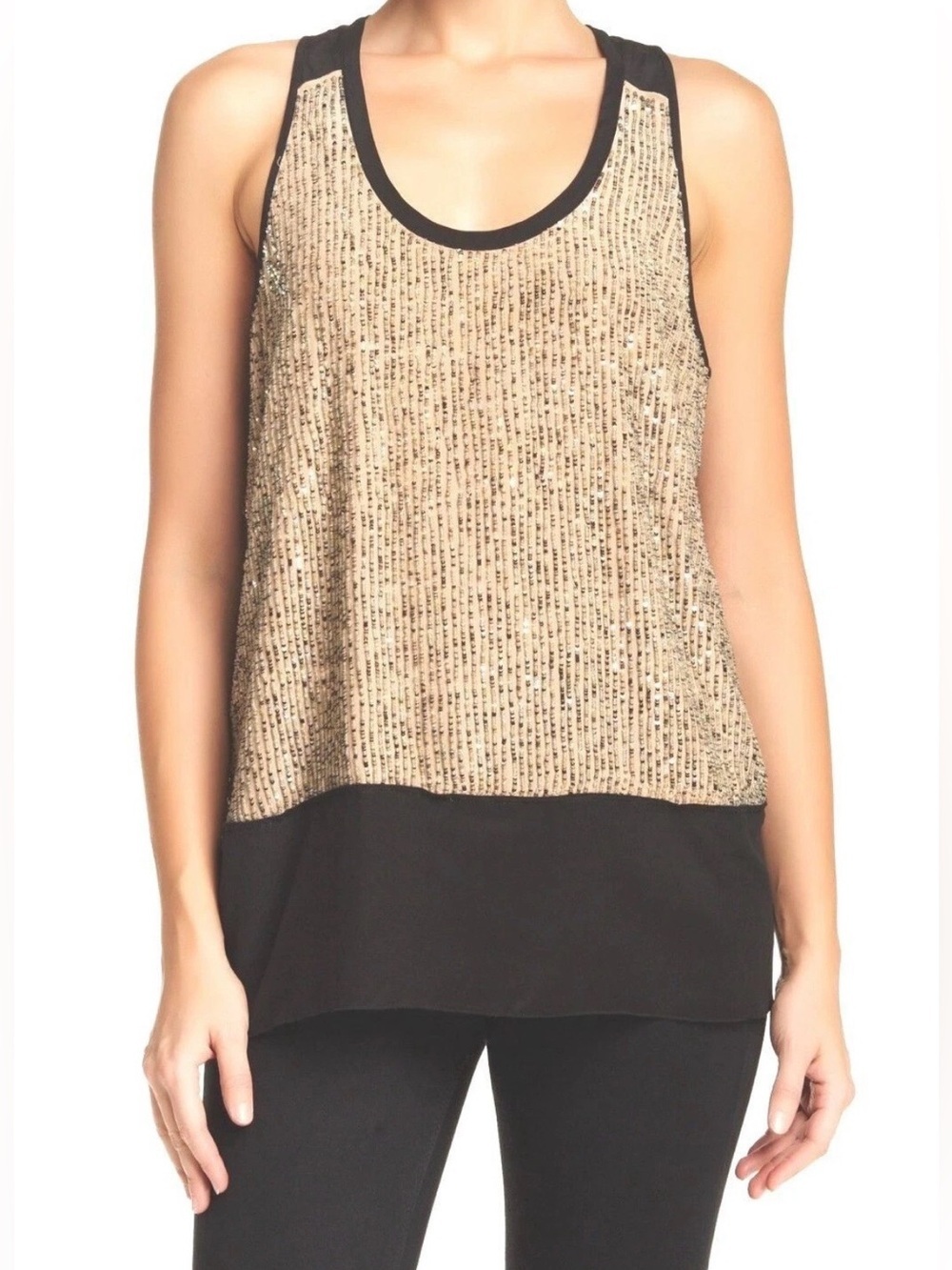 Eileen Fisher  Sequin Rivulet Silk Crepe de Chine top , sz : large